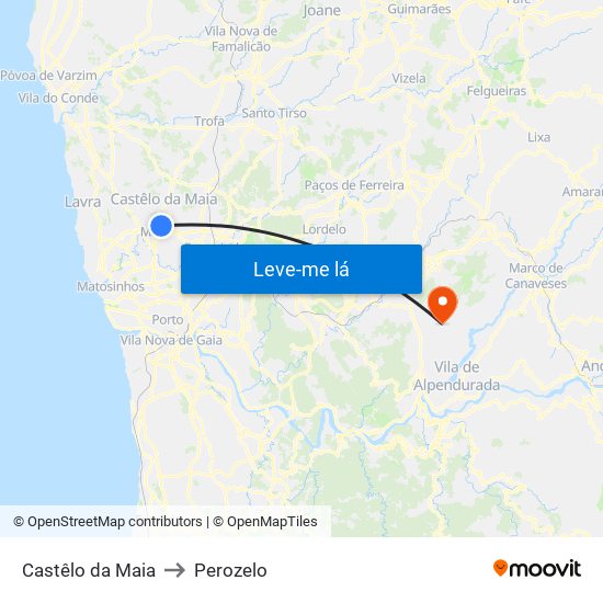 Castêlo da Maia to Perozelo map
