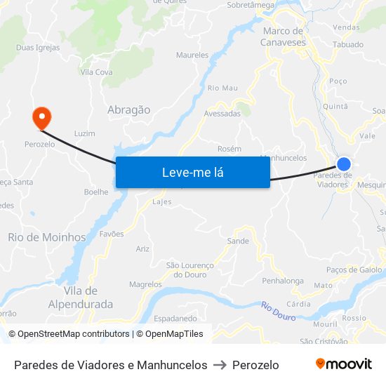 Paredes de Viadores e Manhuncelos to Perozelo map