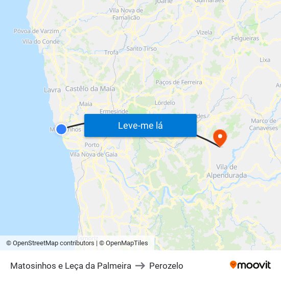 Matosinhos e Leça da Palmeira to Perozelo map