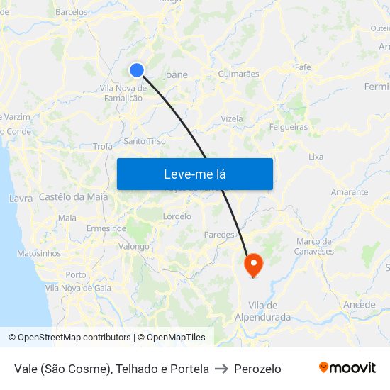 Vale (São Cosme), Telhado e Portela to Perozelo map