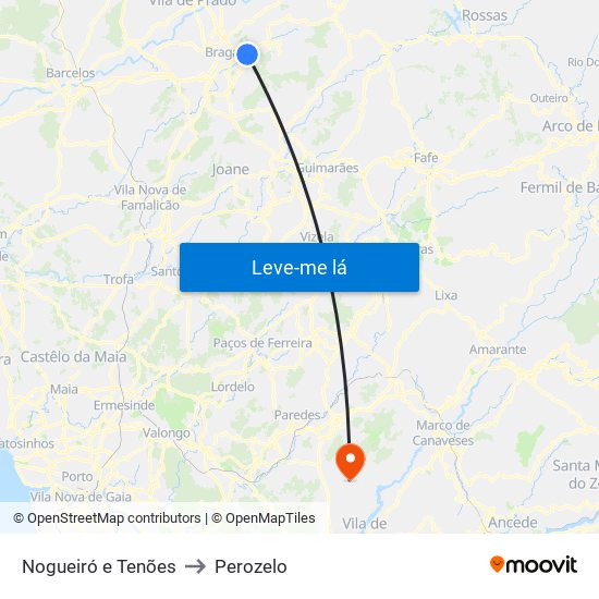 Nogueiró e Tenões to Perozelo map