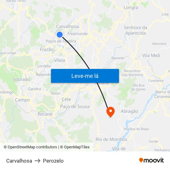 Carvalhosa to Perozelo map