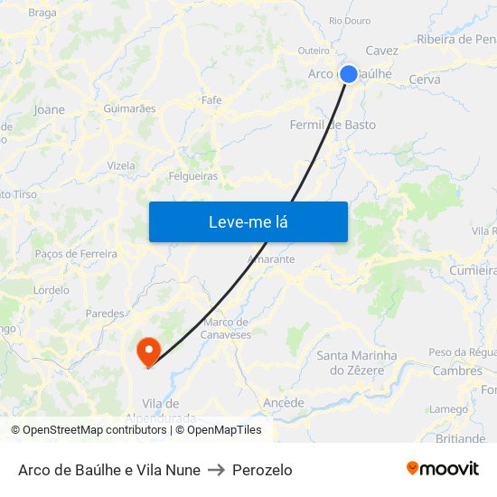 Arco de Baúlhe e Vila Nune to Perozelo map
