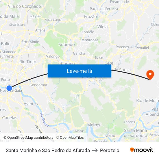 Santa Marinha e São Pedro da Afurada to Perozelo map