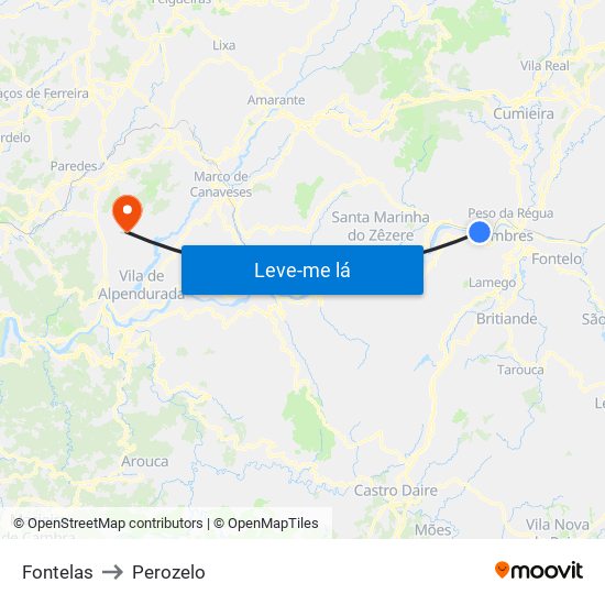 Fontelas to Perozelo map