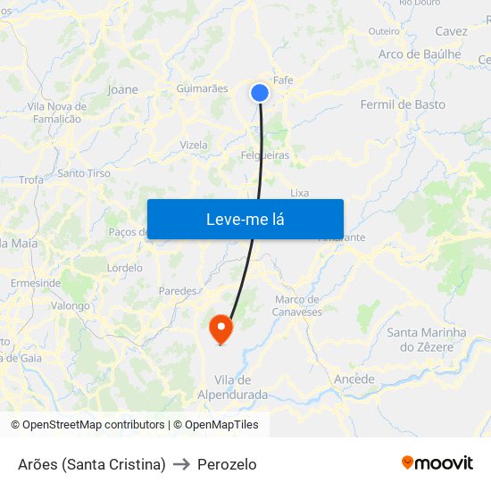 Arões (Santa Cristina) to Perozelo map