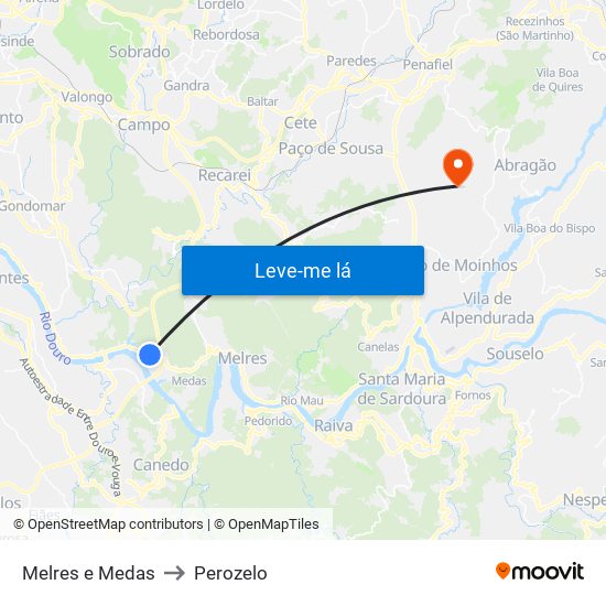 Melres e Medas to Perozelo map