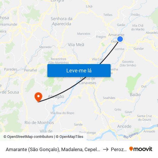 Amarante (São Gonçalo), Madalena, Cepelos e Gatão to Perozelo map