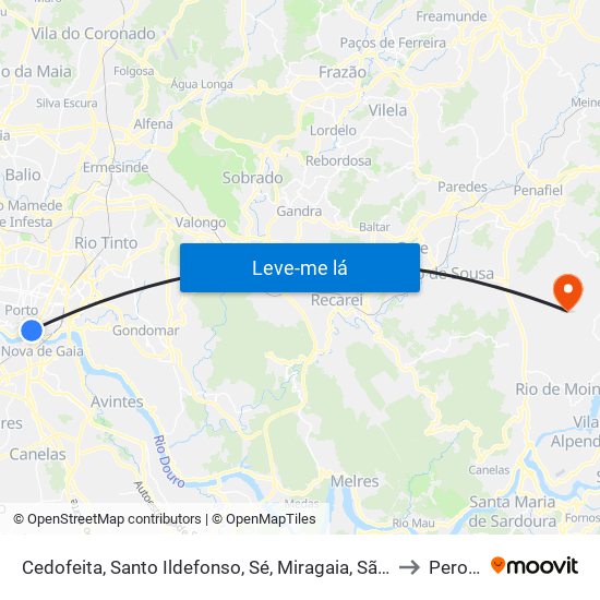 Cedofeita, Santo Ildefonso, Sé, Miragaia, São Nicolau e Vitória to Perozelo map