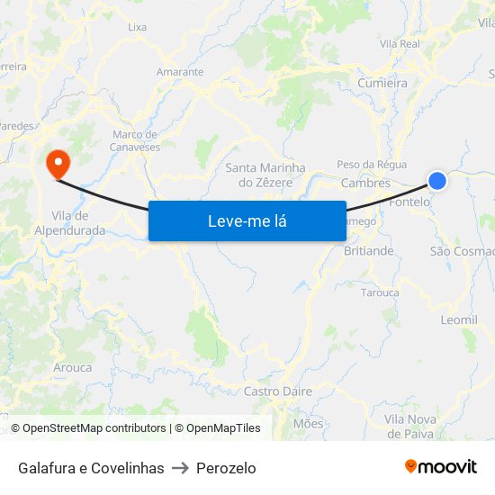Galafura e Covelinhas to Perozelo map