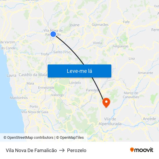 Vila Nova De Famalicão to Perozelo map