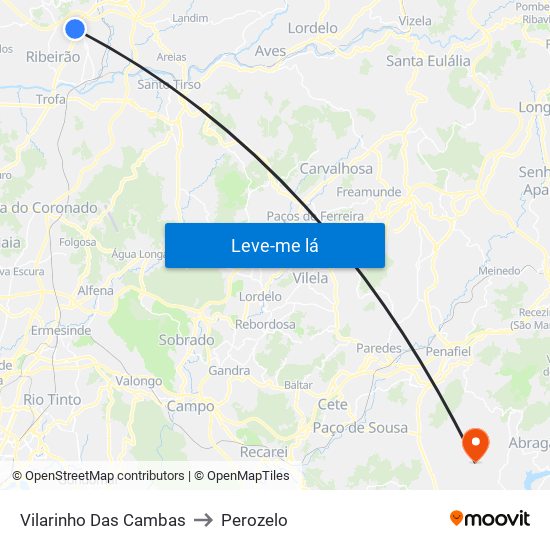 Vilarinho Das Cambas to Perozelo map