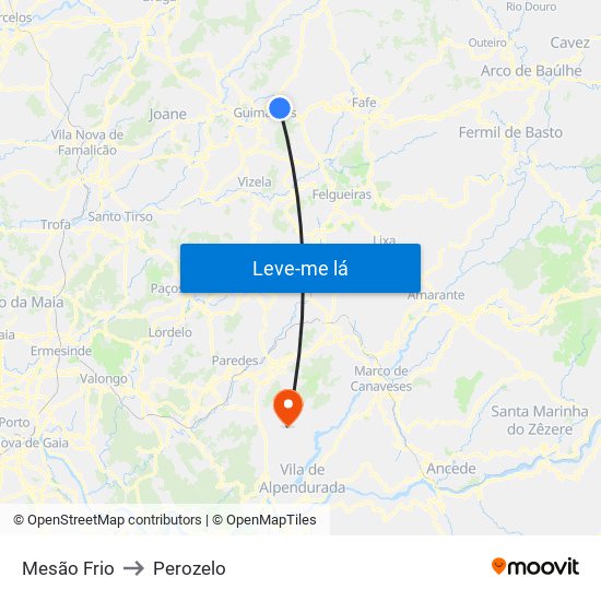Mesão Frio to Perozelo map
