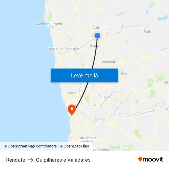 Rendufe to Gulpilhares e Valadares map