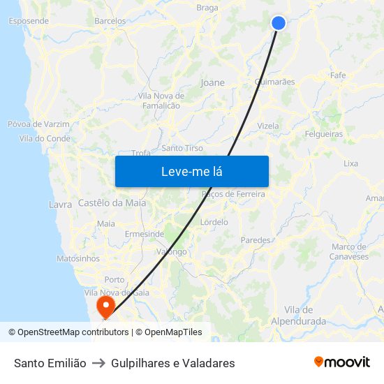 Santo Emilião to Gulpilhares e Valadares map