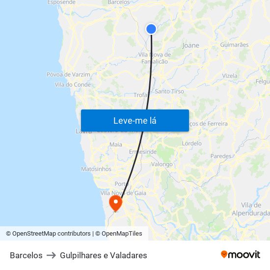 Barcelos to Gulpilhares e Valadares map