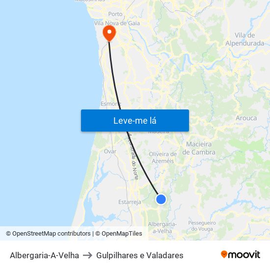 Albergaria-A-Velha to Gulpilhares e Valadares map
