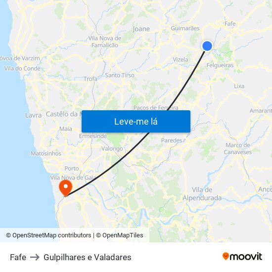 Fafe to Gulpilhares e Valadares map