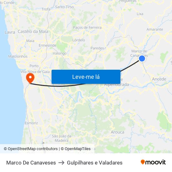 Marco De Canaveses to Gulpilhares e Valadares map