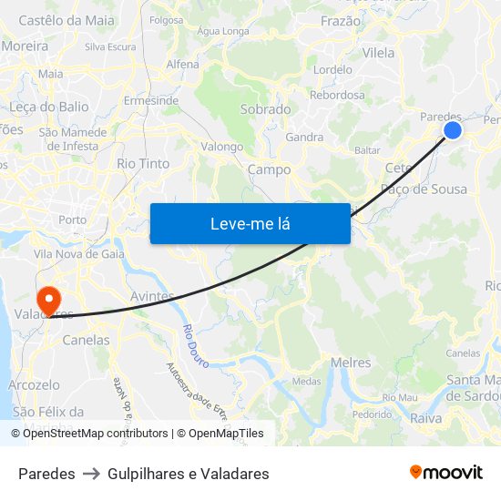 Paredes to Gulpilhares e Valadares map