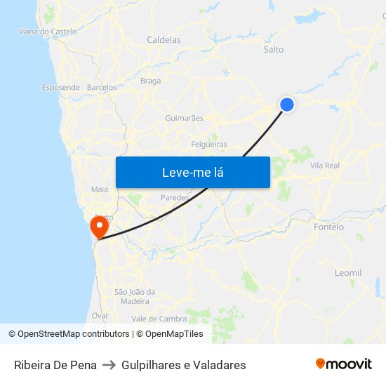 Ribeira De Pena to Gulpilhares e Valadares map