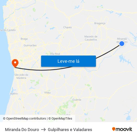 Miranda Do Douro to Gulpilhares e Valadares map