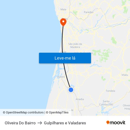 Oliveira Do Bairro to Gulpilhares e Valadares map