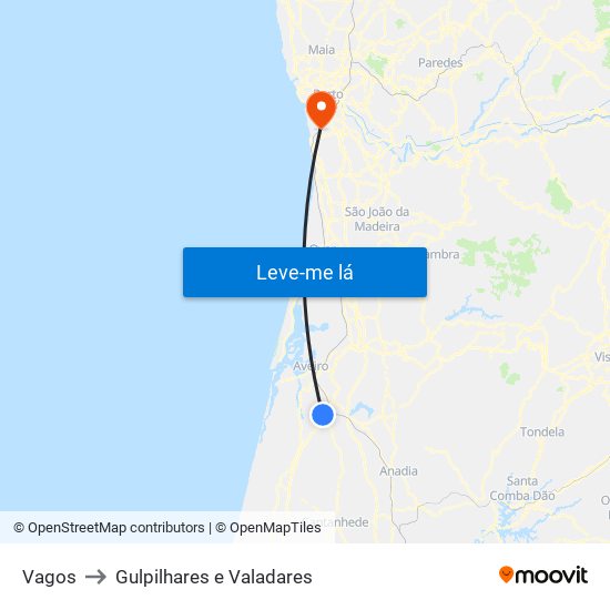 Vagos to Gulpilhares e Valadares map