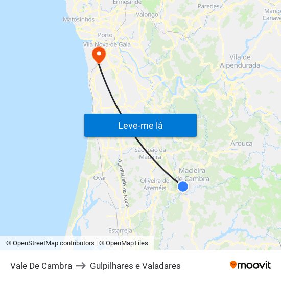 Vale De Cambra to Gulpilhares e Valadares map