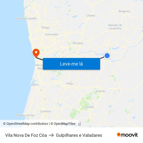 Vila Nova De Foz Côa to Gulpilhares e Valadares map