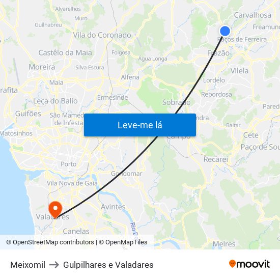 Meixomil to Gulpilhares e Valadares map