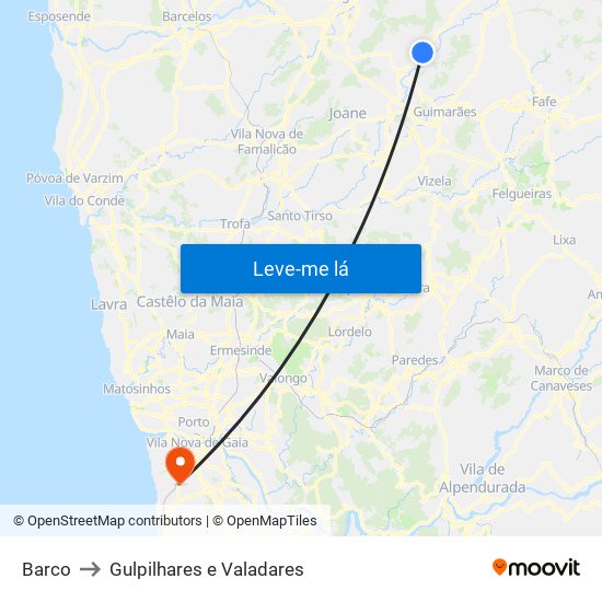 Barco to Gulpilhares e Valadares map