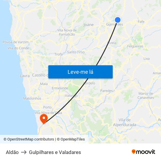 Aldão to Gulpilhares e Valadares map