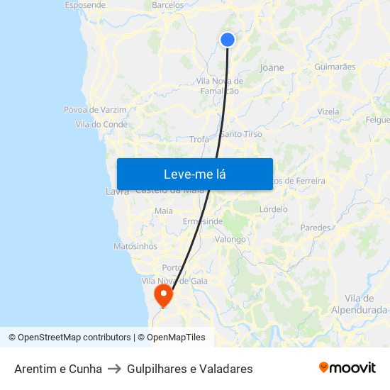 Arentim e Cunha to Gulpilhares e Valadares map