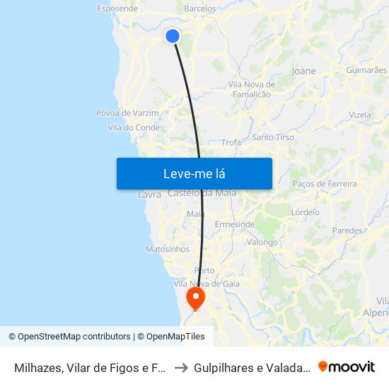 Milhazes, Vilar de Figos e Faria to Gulpilhares e Valadares map