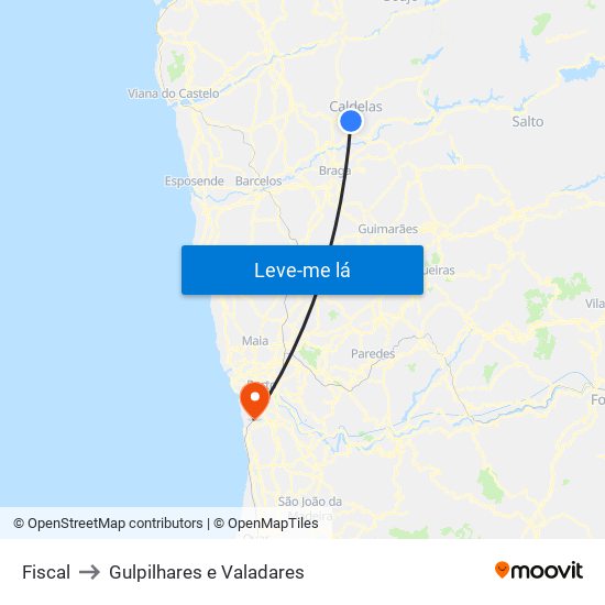 Fiscal to Gulpilhares e Valadares map