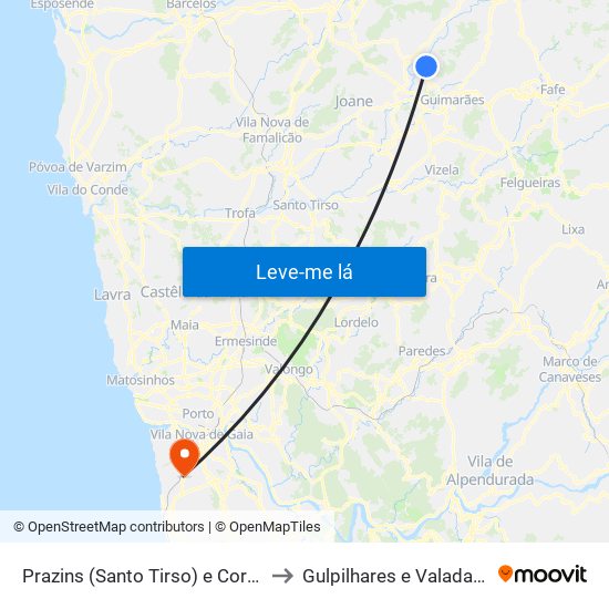 Prazins (Santo Tirso) e Corvite to Gulpilhares e Valadares map