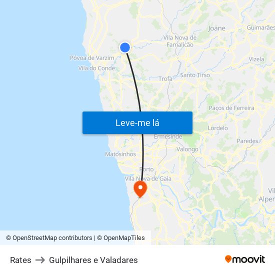 Rates to Gulpilhares e Valadares map