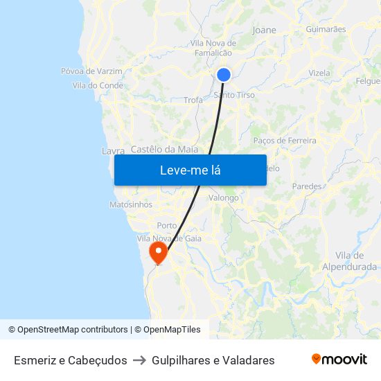 Esmeriz e Cabeçudos to Gulpilhares e Valadares map
