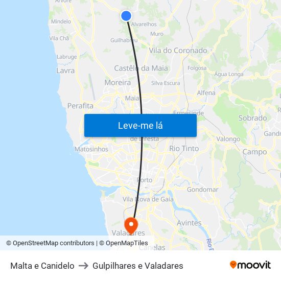 Malta e Canidelo to Gulpilhares e Valadares map