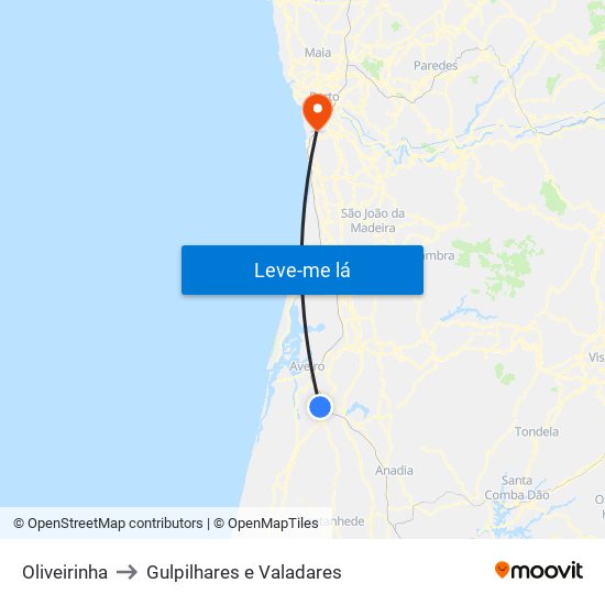 Oliveirinha to Gulpilhares e Valadares map