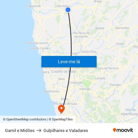 Gamil e Midões to Gulpilhares e Valadares map