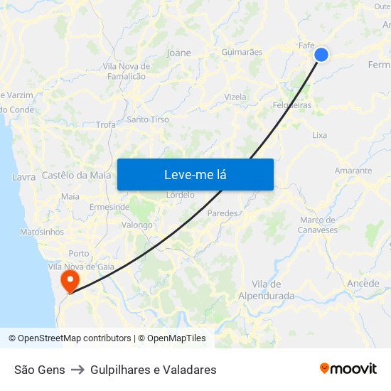 São Gens to Gulpilhares e Valadares map