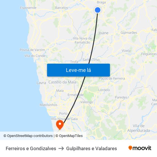 Ferreiros e Gondizalves to Gulpilhares e Valadares map