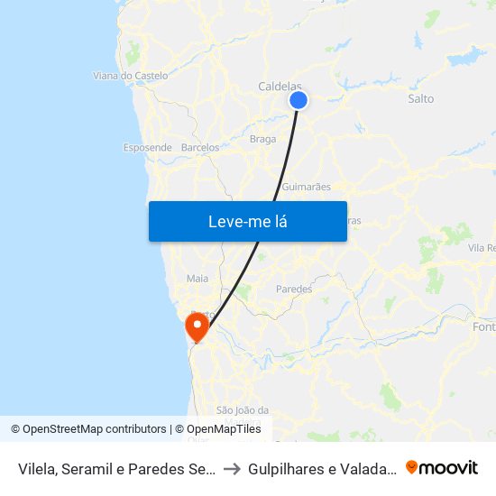 Vilela, Seramil e Paredes Secas to Gulpilhares e Valadares map