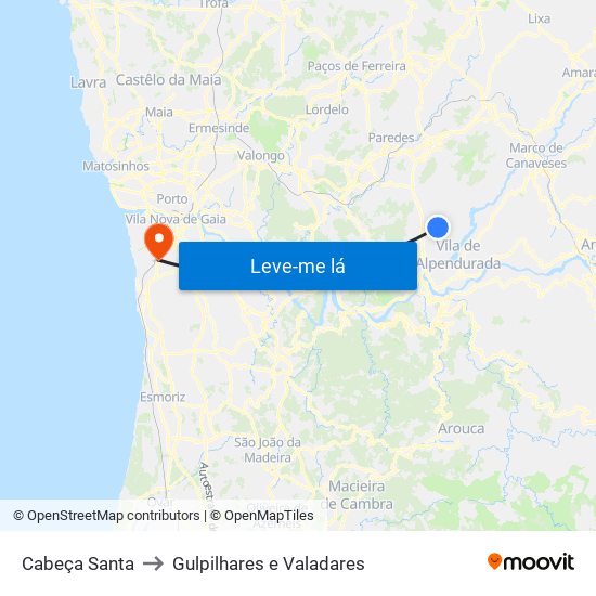 Cabeça Santa to Gulpilhares e Valadares map