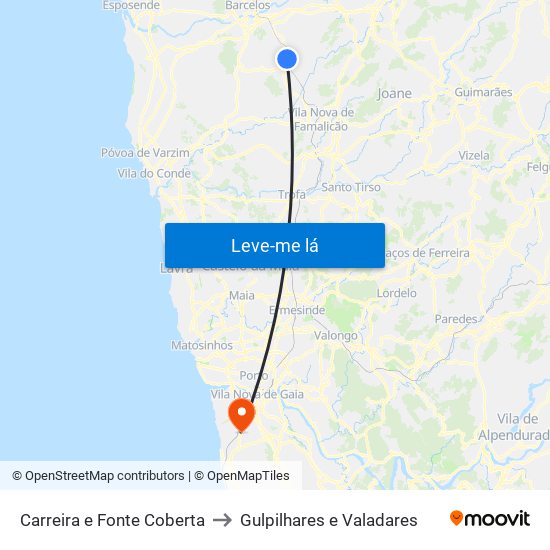 Carreira e Fonte Coberta to Gulpilhares e Valadares map