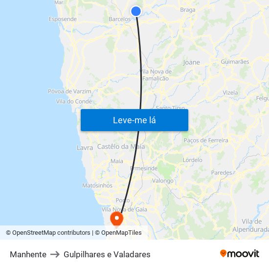 Manhente to Gulpilhares e Valadares map