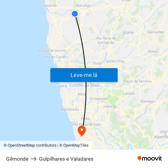 Gilmonde to Gulpilhares e Valadares map