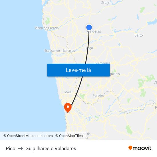 Pico to Gulpilhares e Valadares map